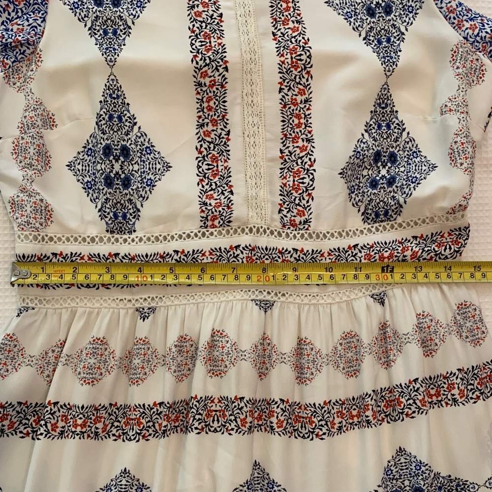Loft  Midi Dress with Navy & Rust Print embroidered detailing size 4 - Picture 10 of 11